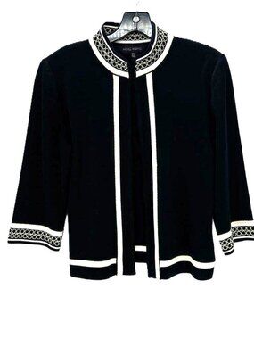 Ming Wang Black/Yellow/White Cardigan 1 clip front Size PS